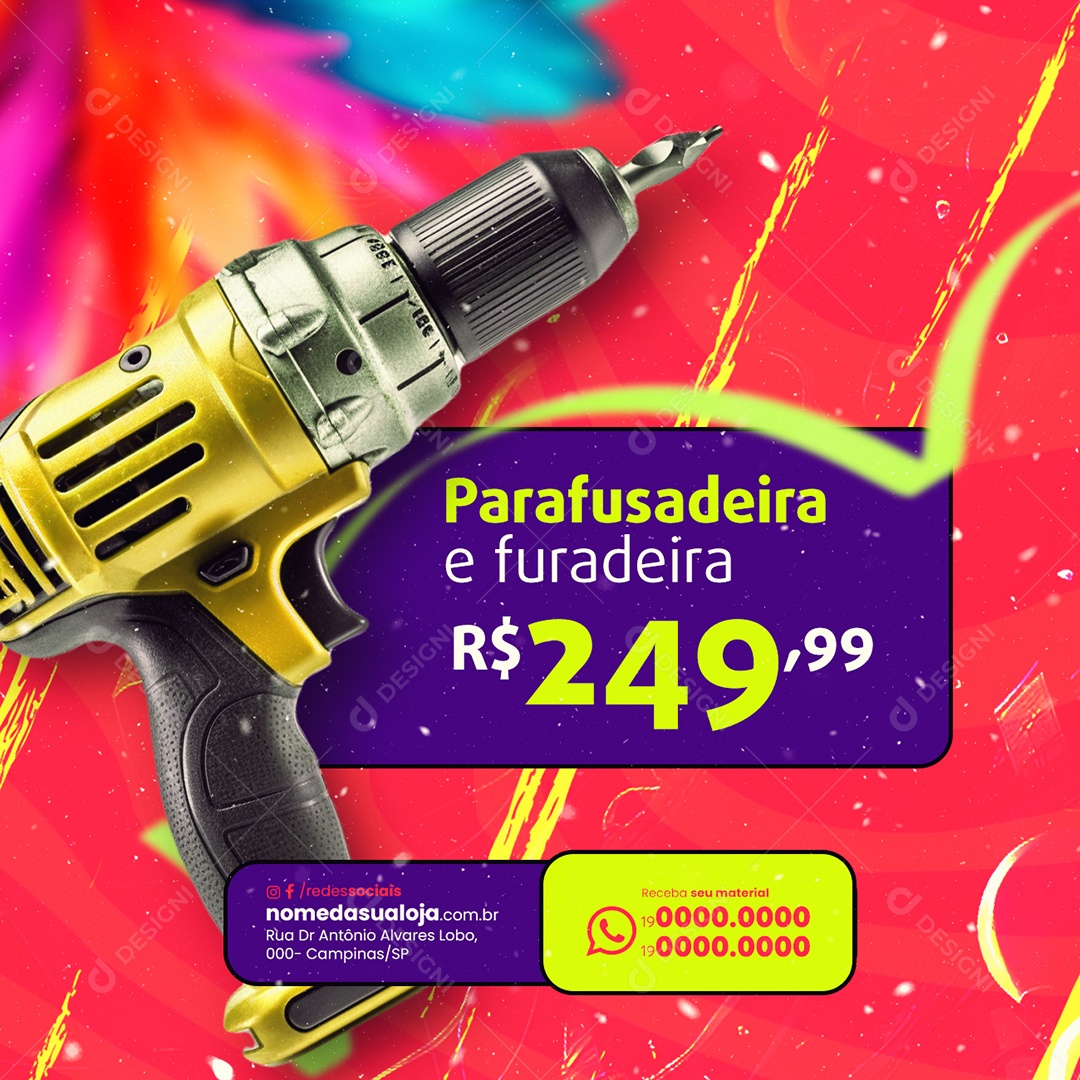 Material de Construção Carnaval Parafusadeira e furadeira Social Media PSD Editável