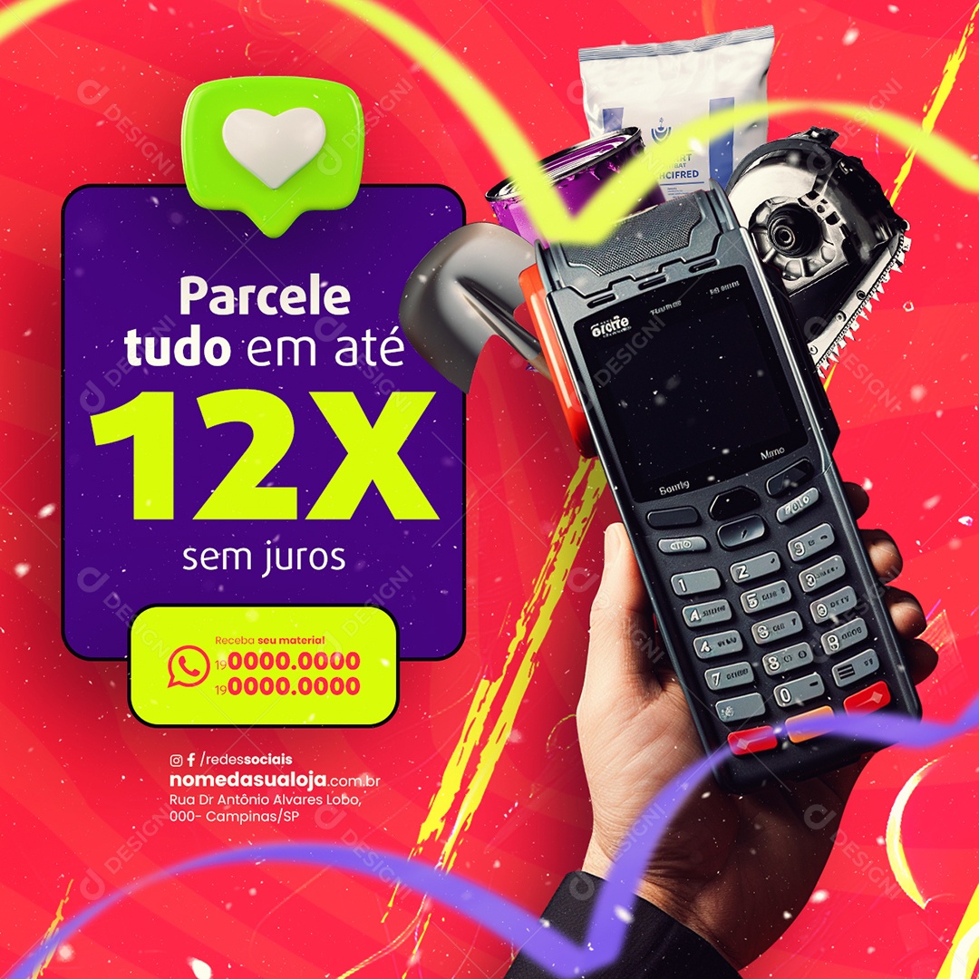 Material de Construção Carnaval Parcele tudo em até 12x sem juros Social Media PSD Editável