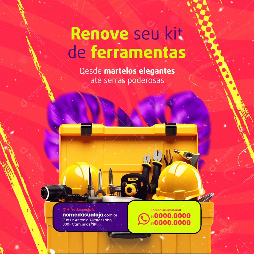 Material de Construção Carnaval Renove seu Kit de ferramentas Social Media PSD Editável