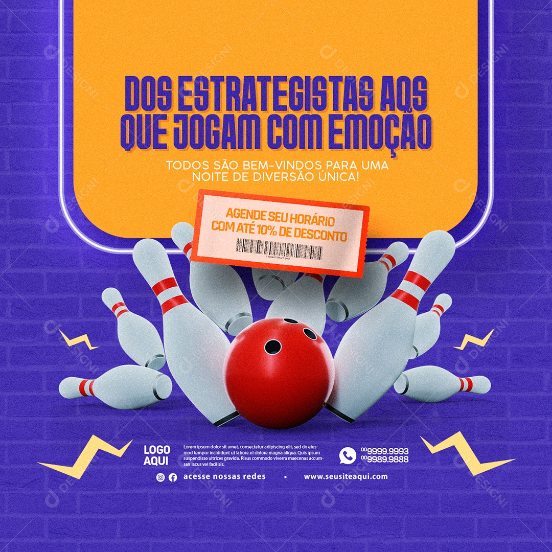 Boliche Dos Estrategistas aos que Jogam com Emoção Social Media PSD Editável
