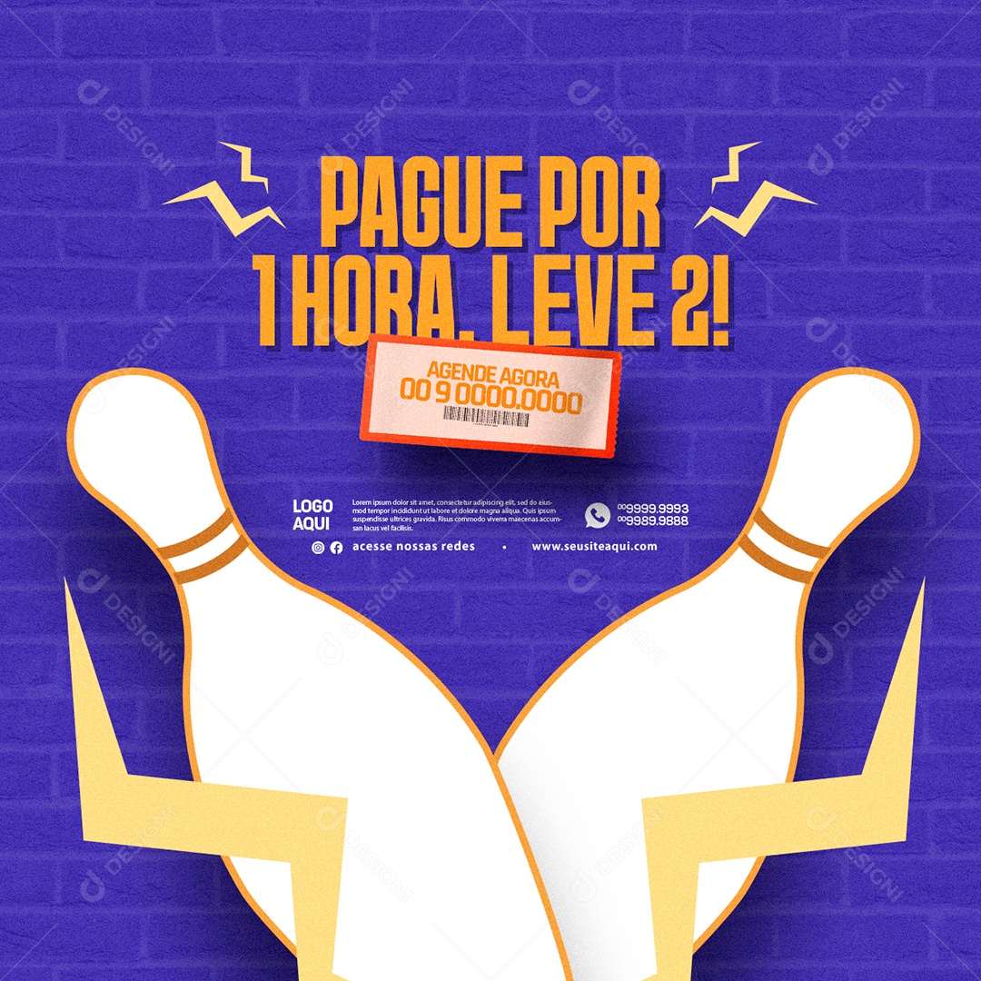 Boliche Pague Por 1 Hora Leve 2 Agende Agora Social Media PSD Editável