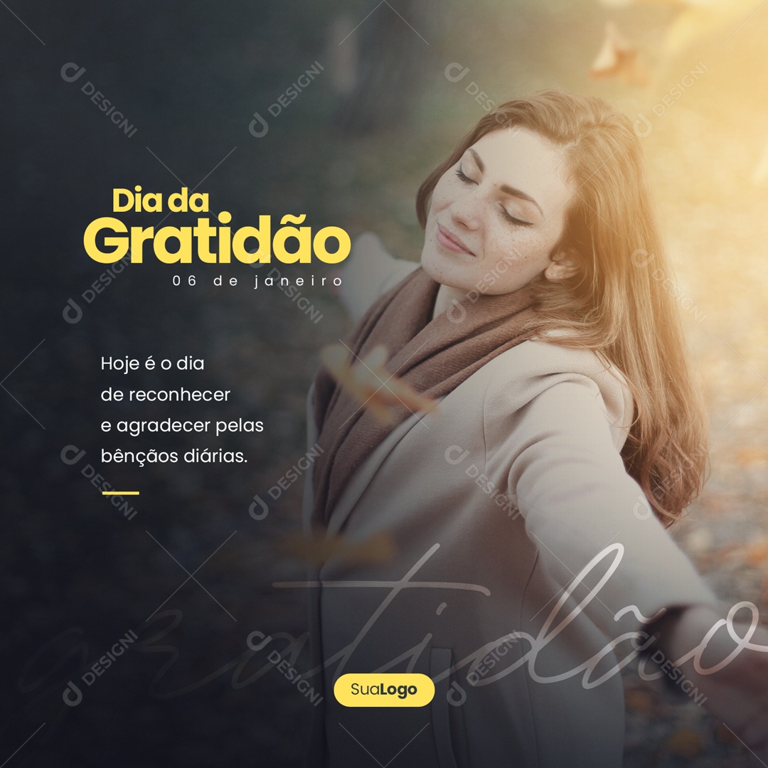Dia da Gratidão 06 de Janeiro Agradecer Pelas Bênçãos Diárias Social Media PSD Editável