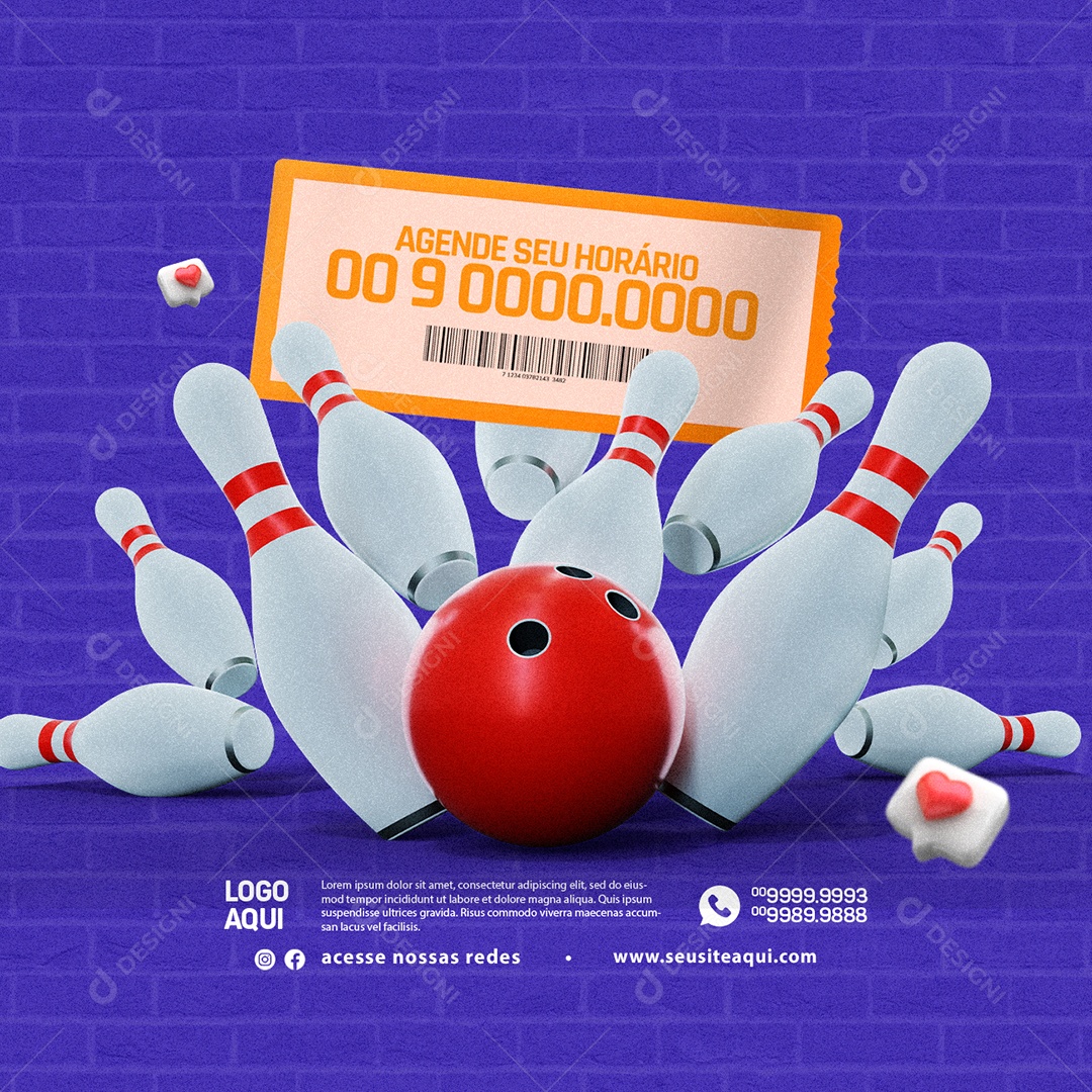 Boliche Agende seu Horário Social Media PSD Editável