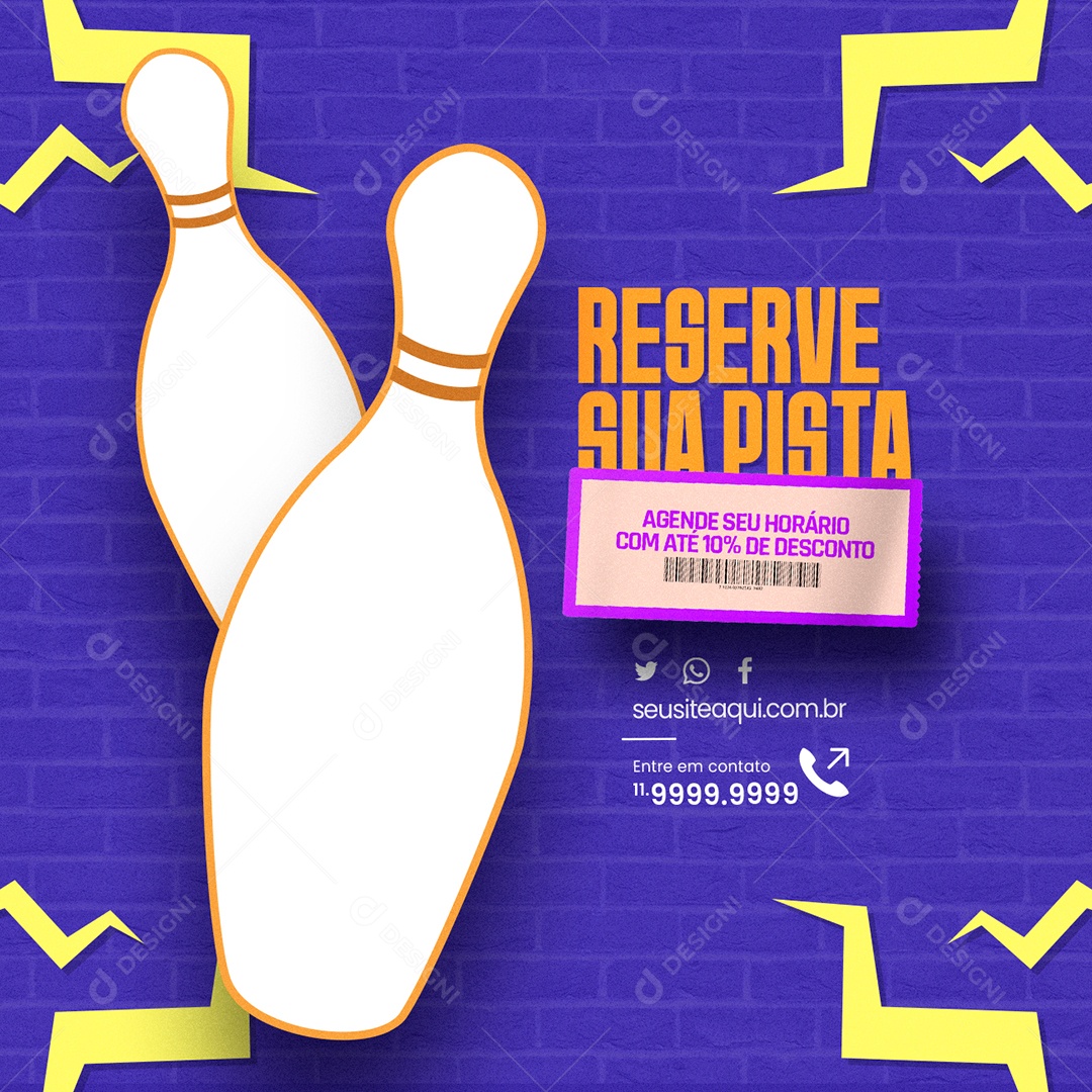 Boliche Reserve sua Pista Agende seu Horário com Até 10% de Desconto Social Media PSD Editável