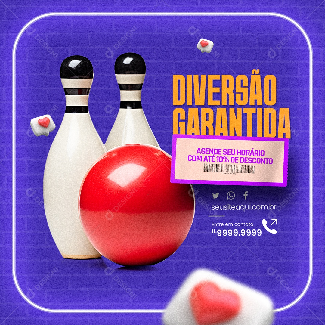 Boliche Diversão Garantida Agende seu Horário com Até 10% de Desconto Social Media PSD Editável