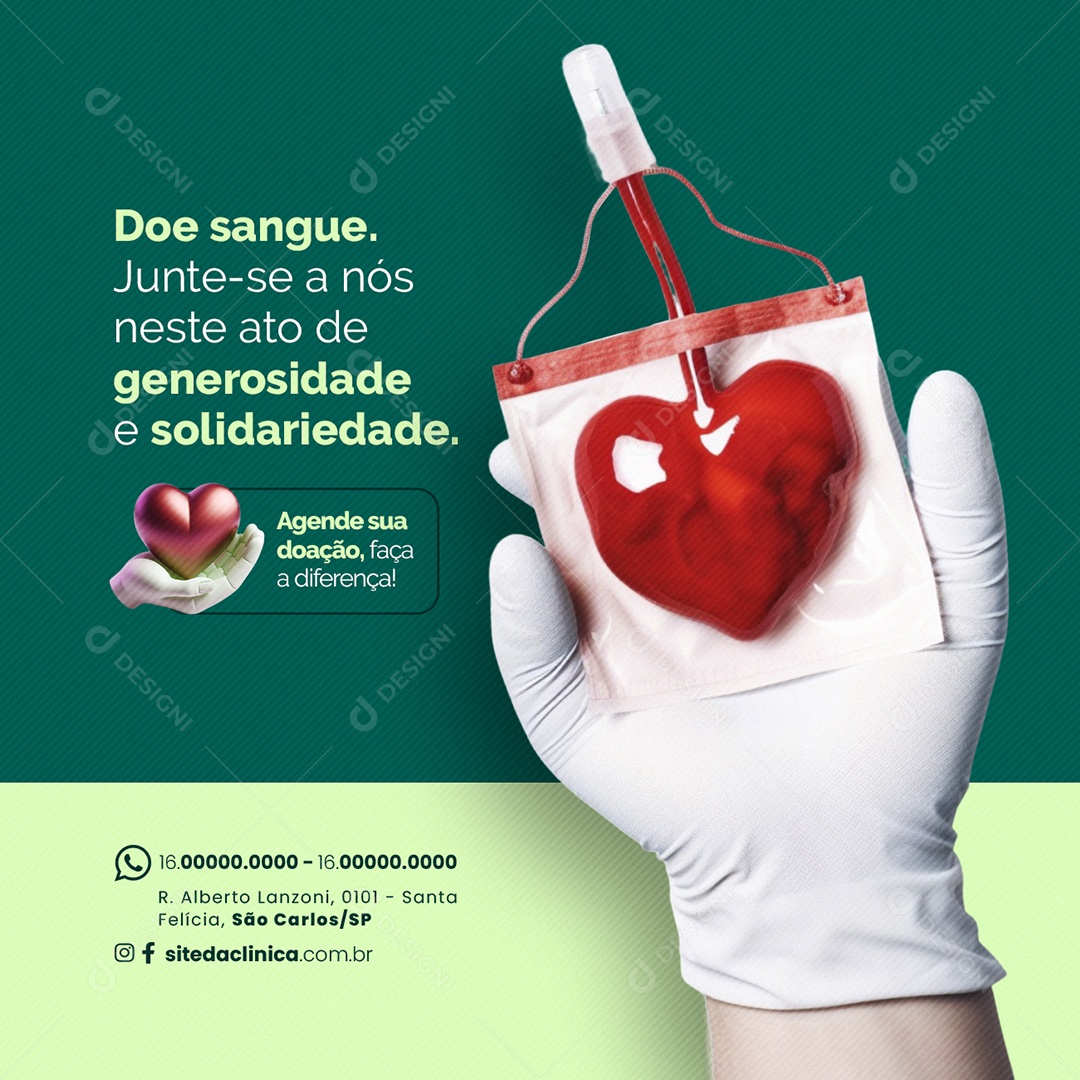 Clínica Médica Doe sangue Junte se a nós neste ato de generosidade Social Media PSD Editável