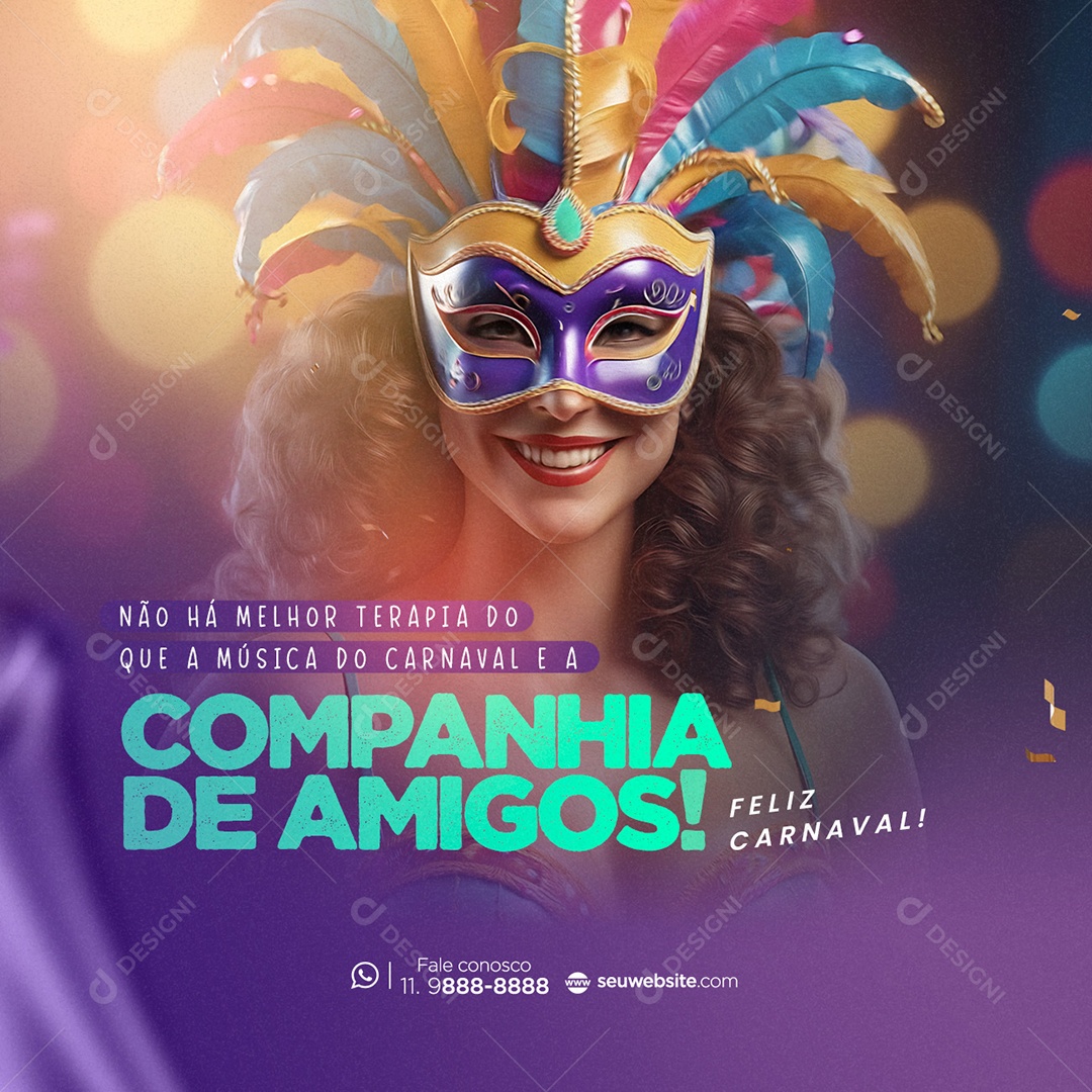 Social Media Não Há Melhor Terapia Do Que a Música Feliz Carnaval PSD Editável