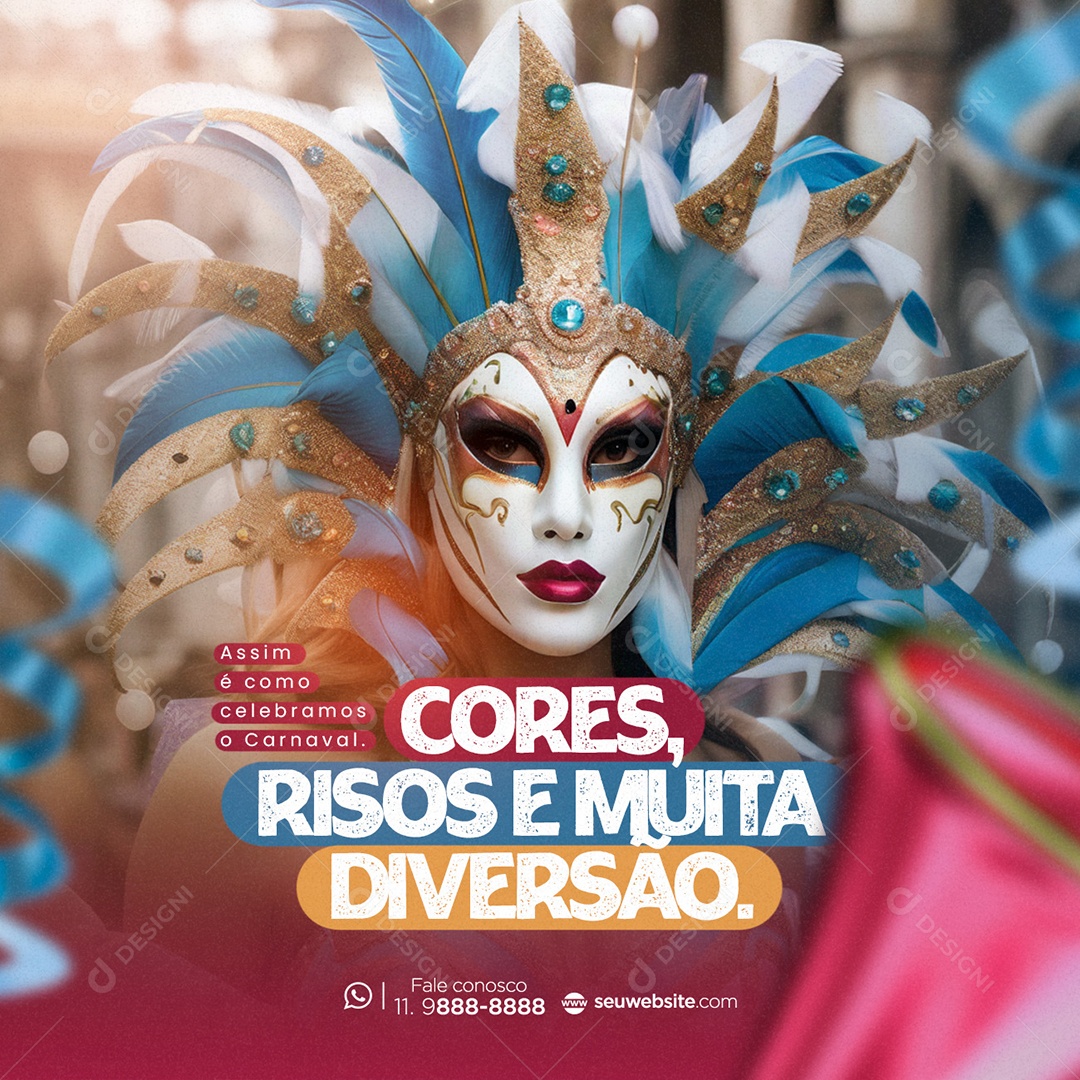 Social Media Celebramos o Carnaval Cores Risos e Muita Diversão PSD Editável