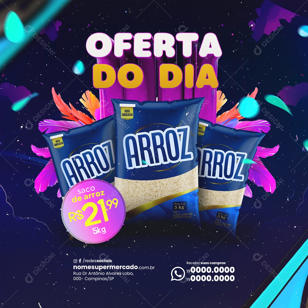 Supermercado Carnaval Oferta Do Dia Saco de Arroz Social Media PSD Editável