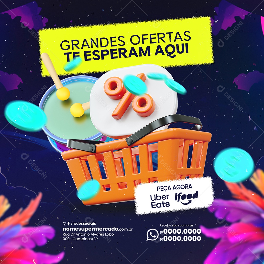 Supermercado Carnaval Grandes Ofertas Te Esperam Aqui Social Media PSD Editável