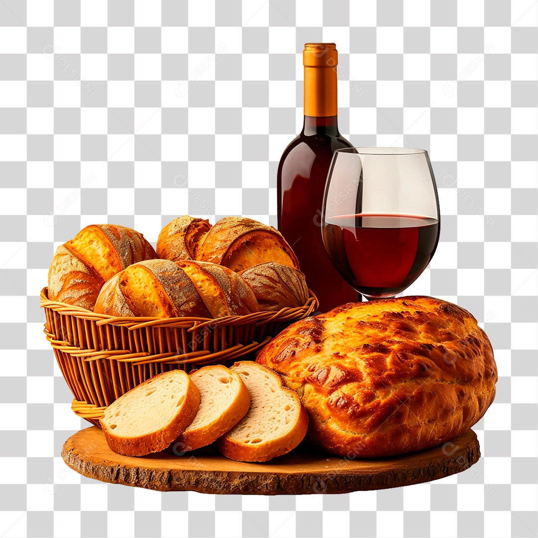 Pães em Tábua com Vinho PNG Transparente