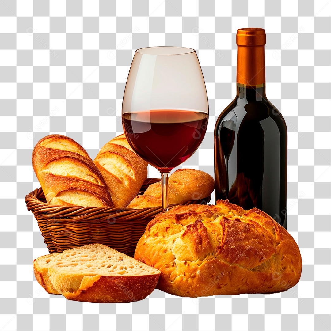 Pães em Tábua com Vinho PNG Transparente