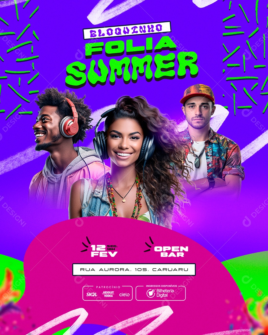 Flyer Bloquinho Folia Summer Social Media PSD Editável