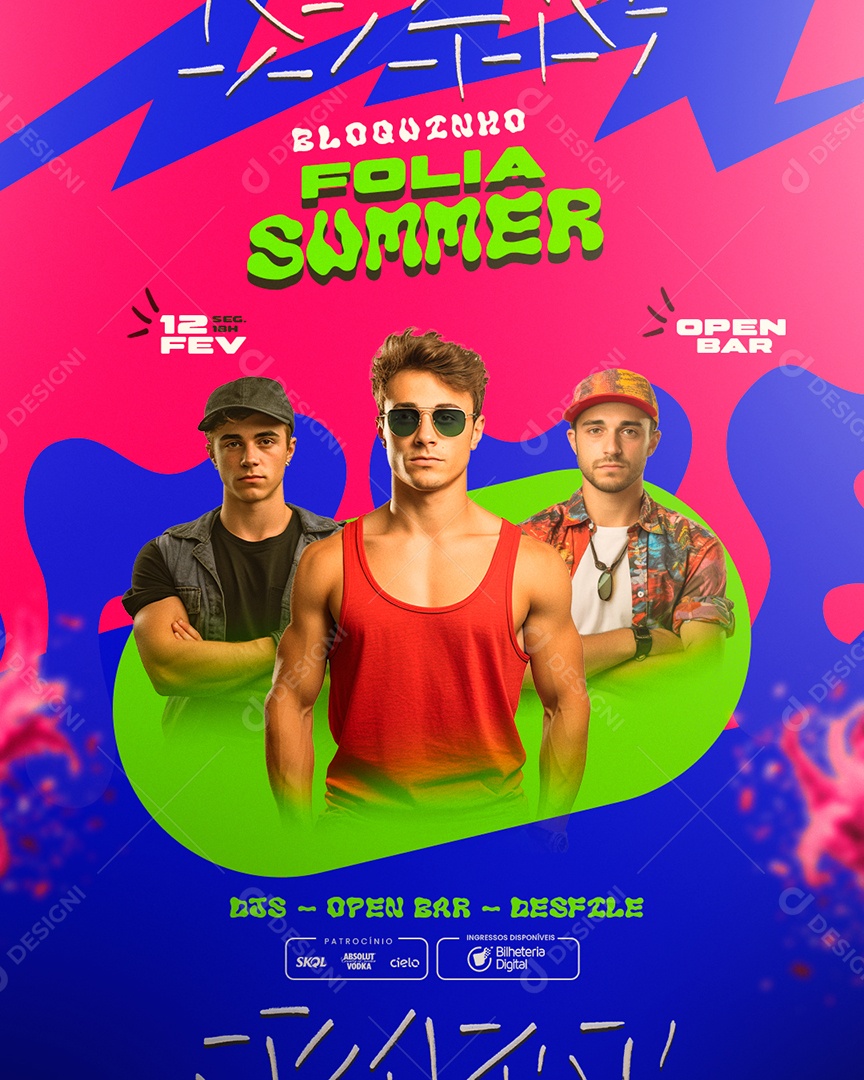 Social Media Flyer Bloquinho Folia Summer PSD Editável