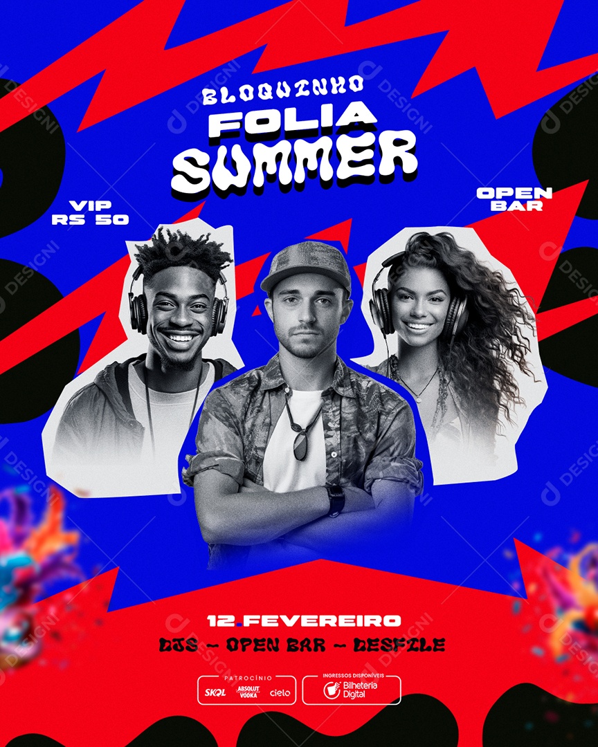 Social Media Flyer Bloquinho Folia Summer PSD Editável