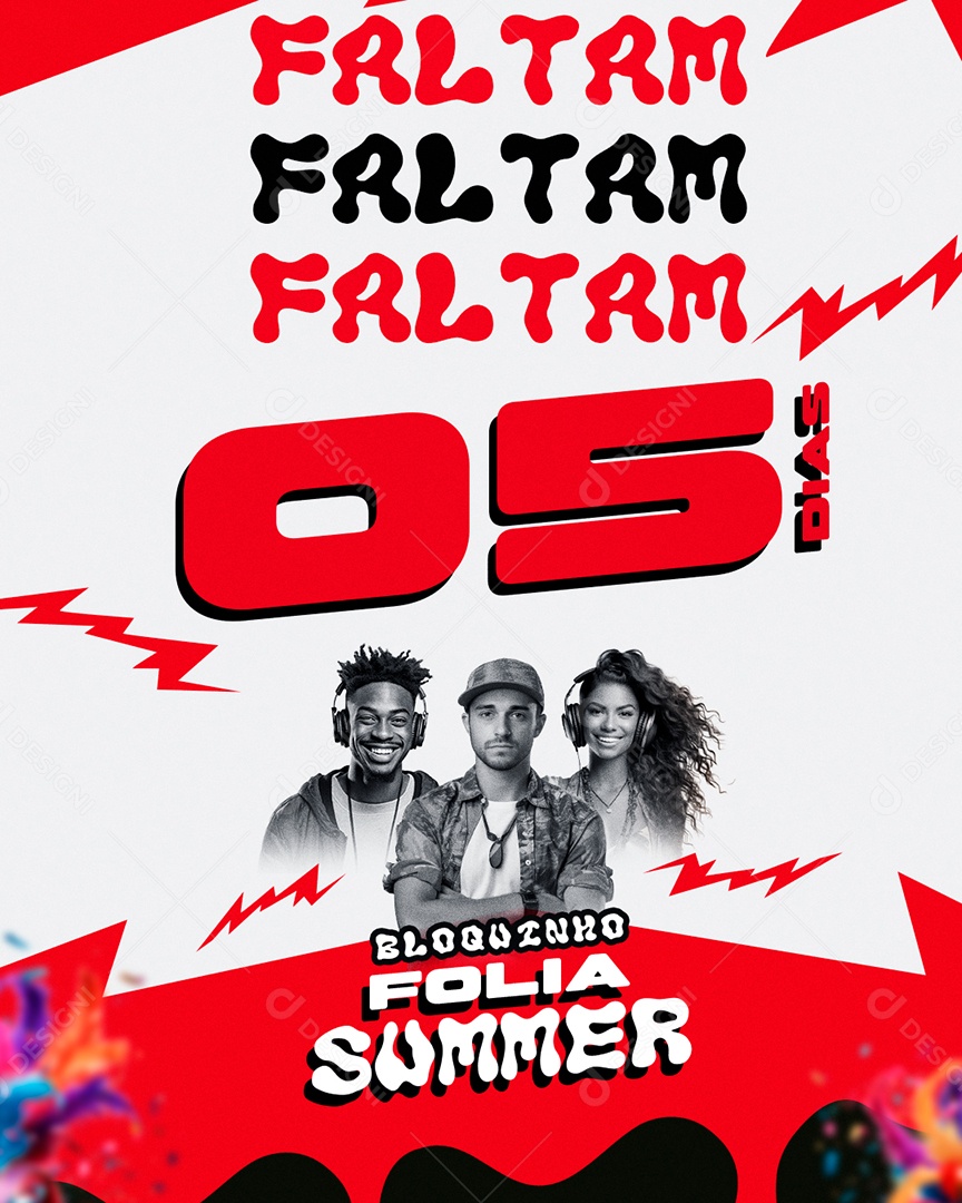 Social Media Faltam 05 Dias Folia Summer Bloquinho PSD Editável