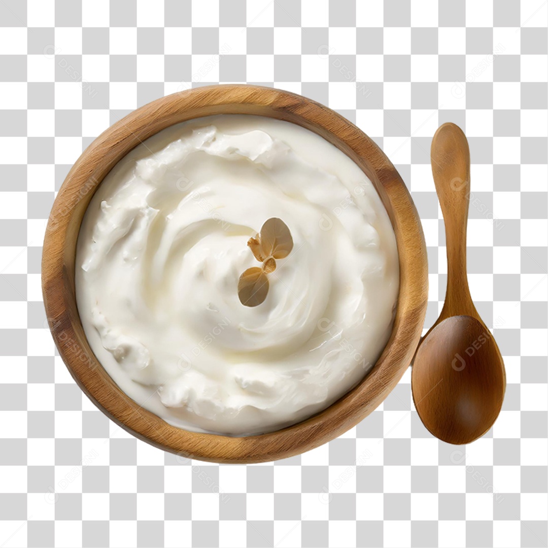 Iogurte em Tigela de Madeira PNG Transparente