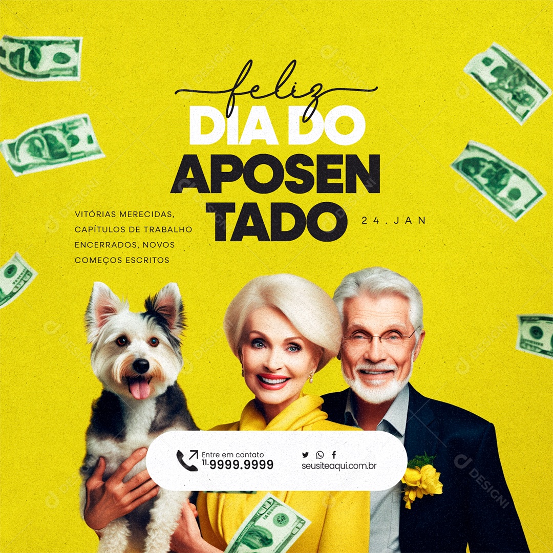 Feliz Dia dos Aposentados 24 De Janeiro Vitórias Merecidas Social Media PSD Editável