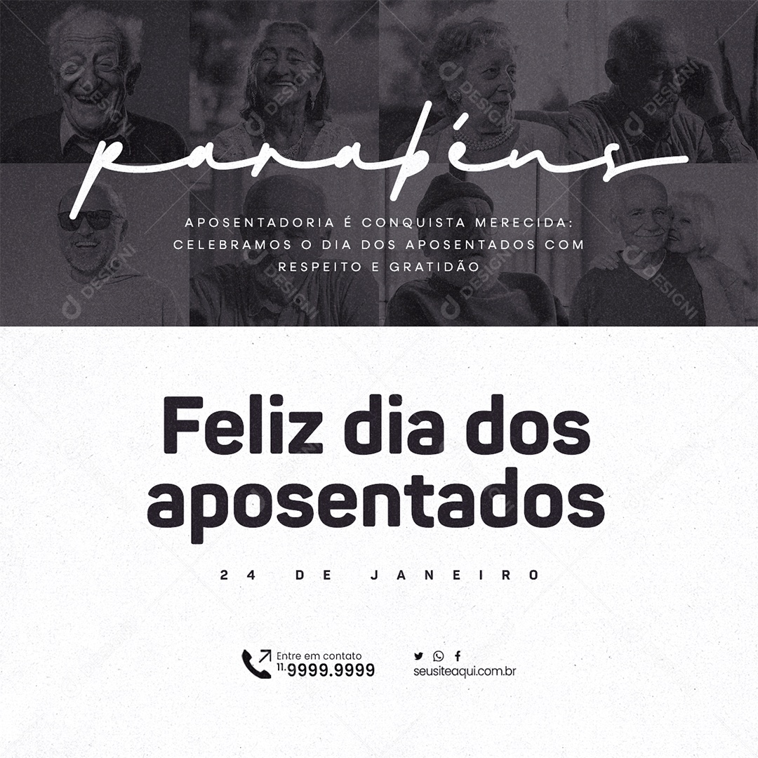 Feliz Dia dos Aposentados 24 De Janeiro Parabéns Social Media PSD Editável