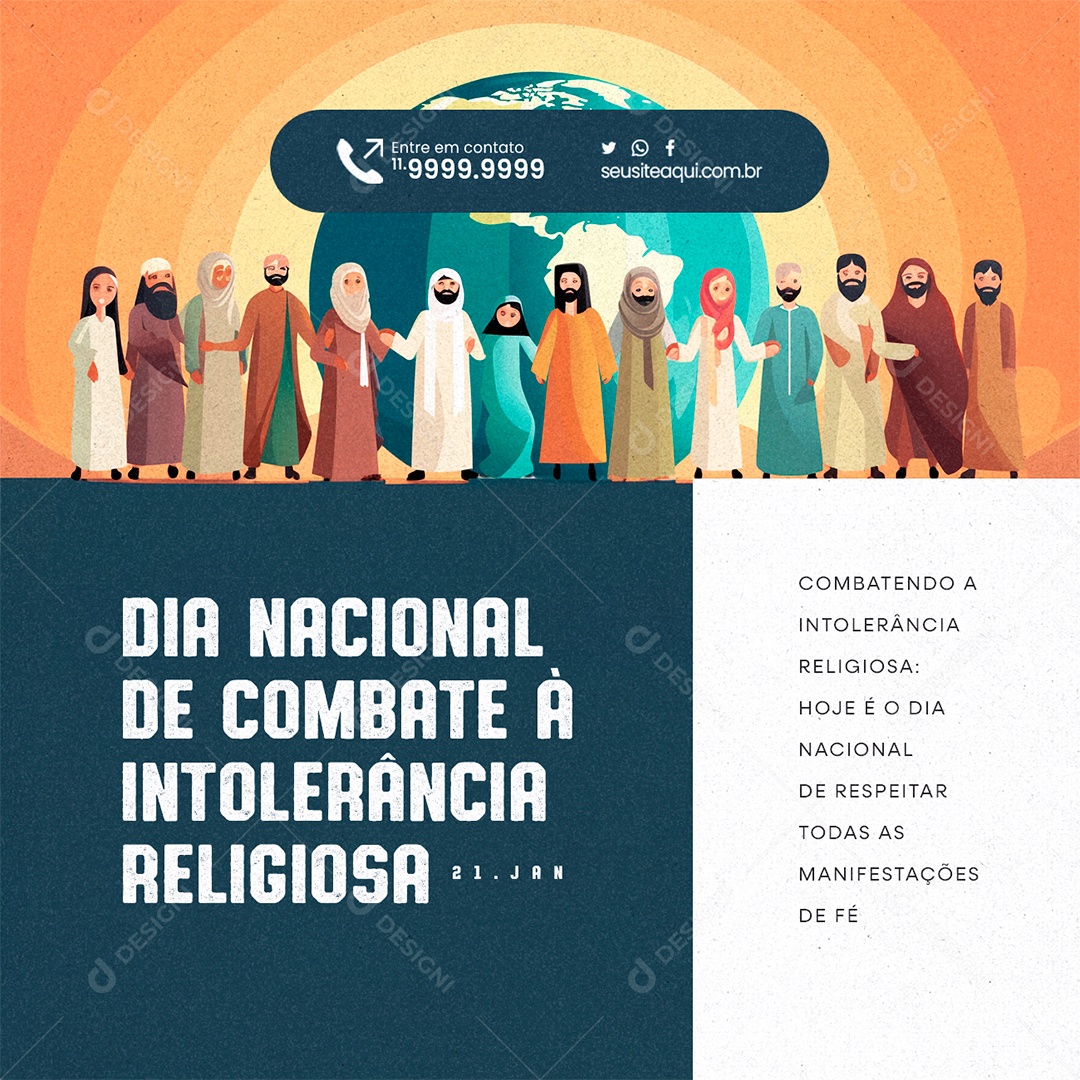 Dia de Combate à Intolerância Religiosa Dia de Respeitar Social Media PSD Editável