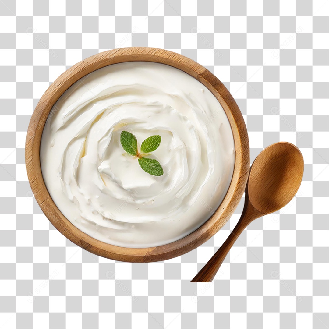 Iogurte em Tigela de Madeira PNG Transparente