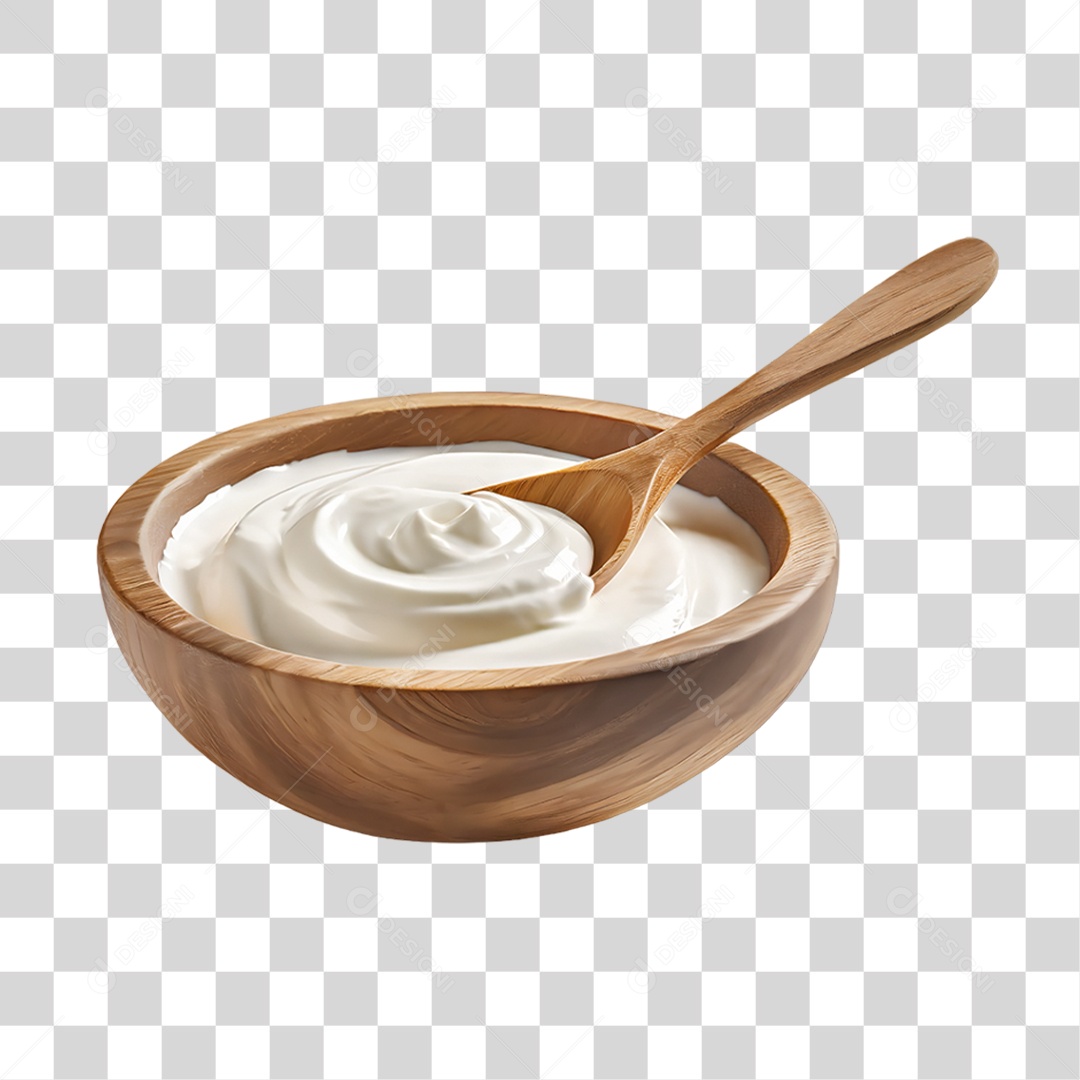 Creme Branco em Tigela de Madeira PNG Transparente