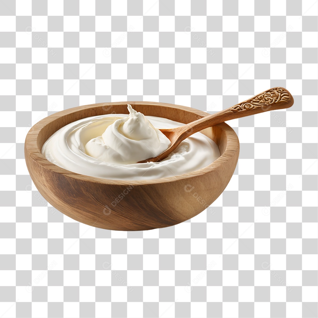 Creme Branco em Tigela de Madeira PNG Transparente