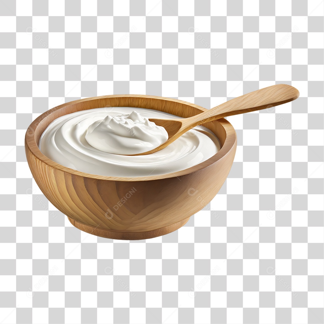 Creme Branco em Tigela de Madeira PNG Transparente