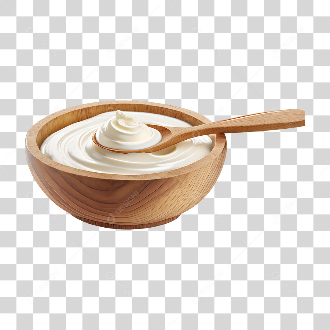Creme Branco em Tigela de Madeira PNG Transparente