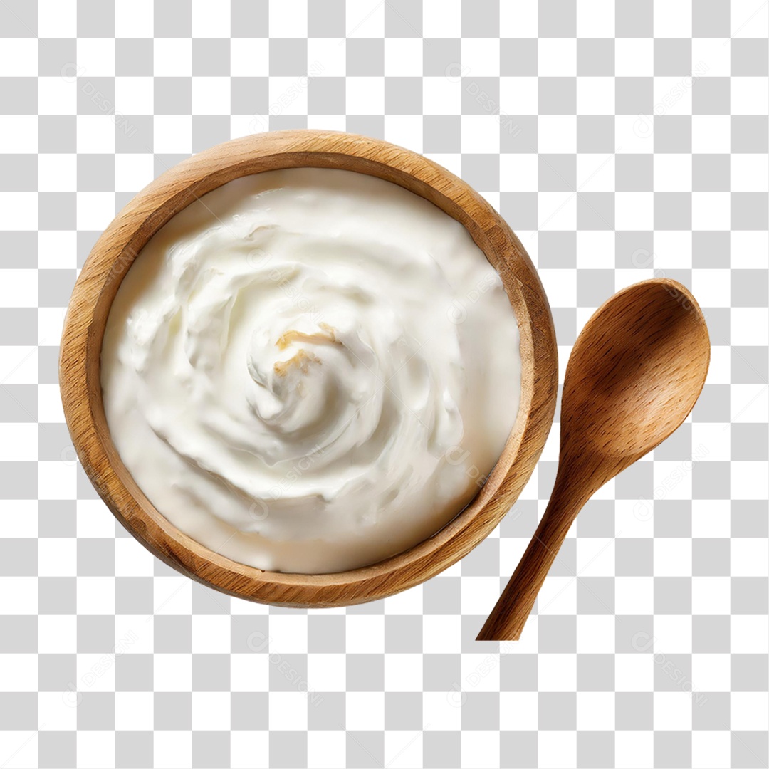 Iogurte em Tigela de Madeira PNG Transparente