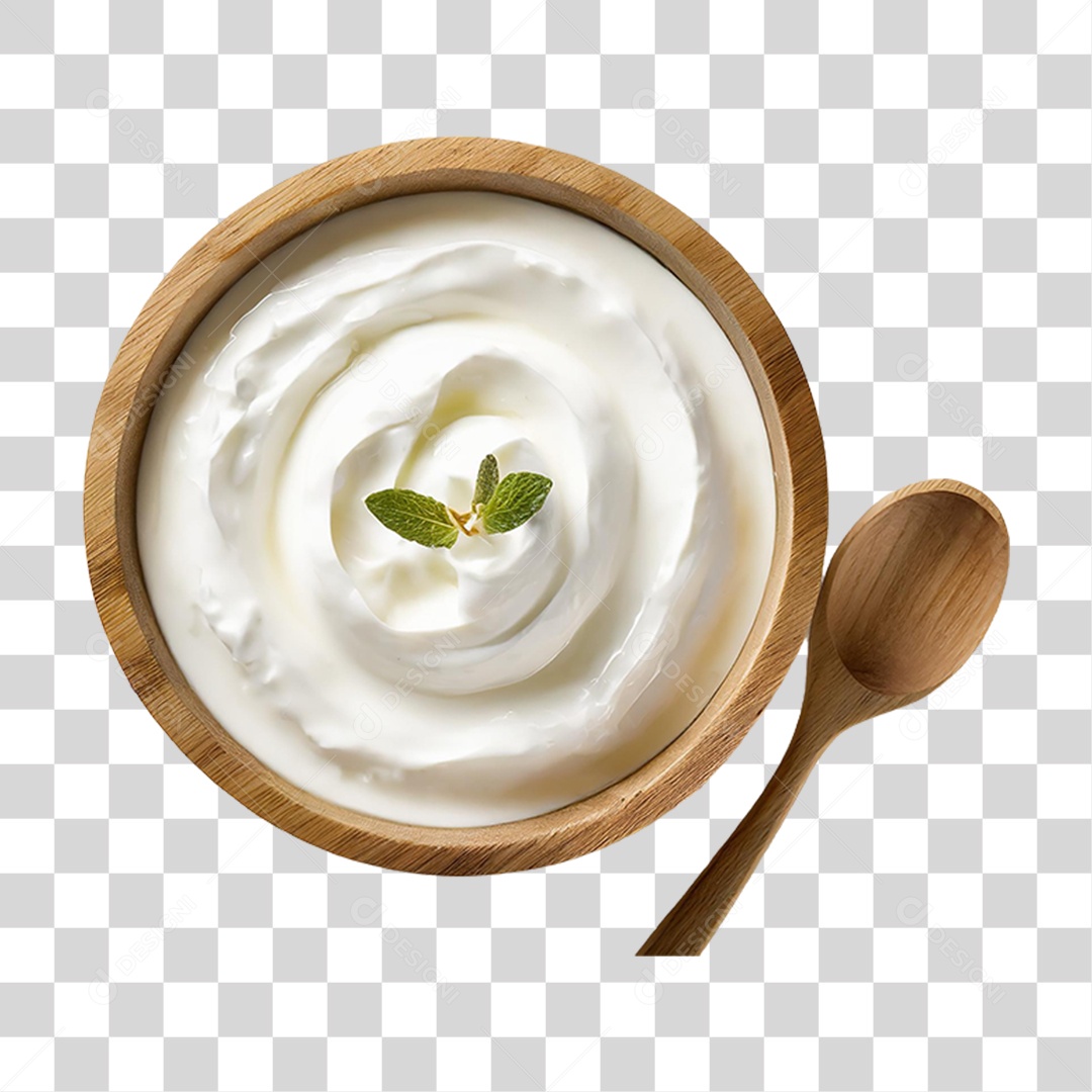Iogurte em Tigela de Madeira PNG Transparente