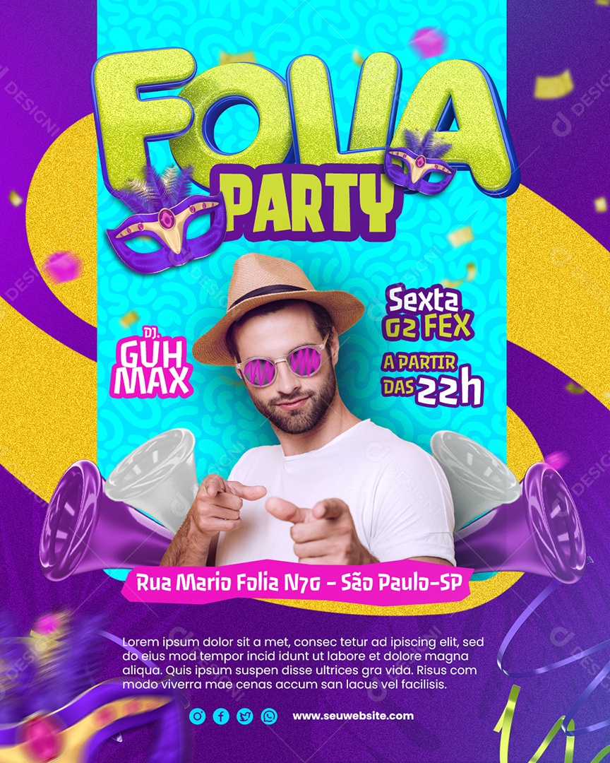 Social Media Flyer Folia Party PSD Editável