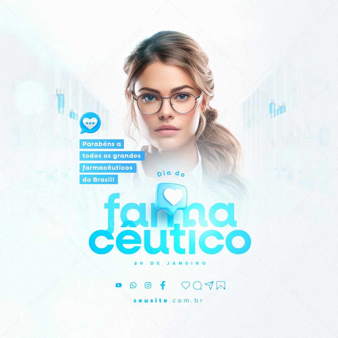 Dia Do Farmacêutico 20 De Janeiro Parabéns a todos Social Media PSD Editável