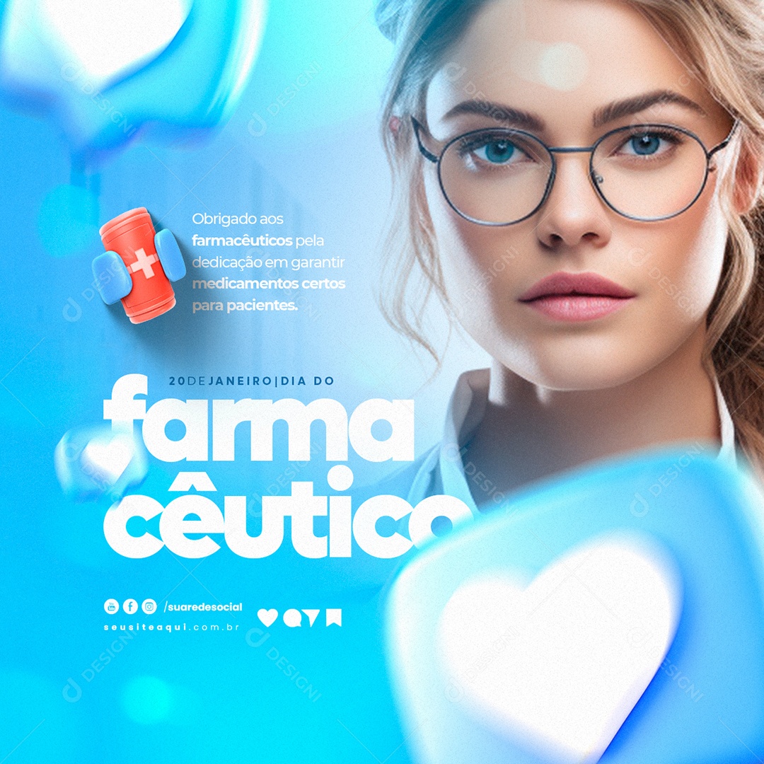 Social Media Dia Do Farmacêutico 20 De Janeiro Obrigado aos farmacêuticos PSD Editável