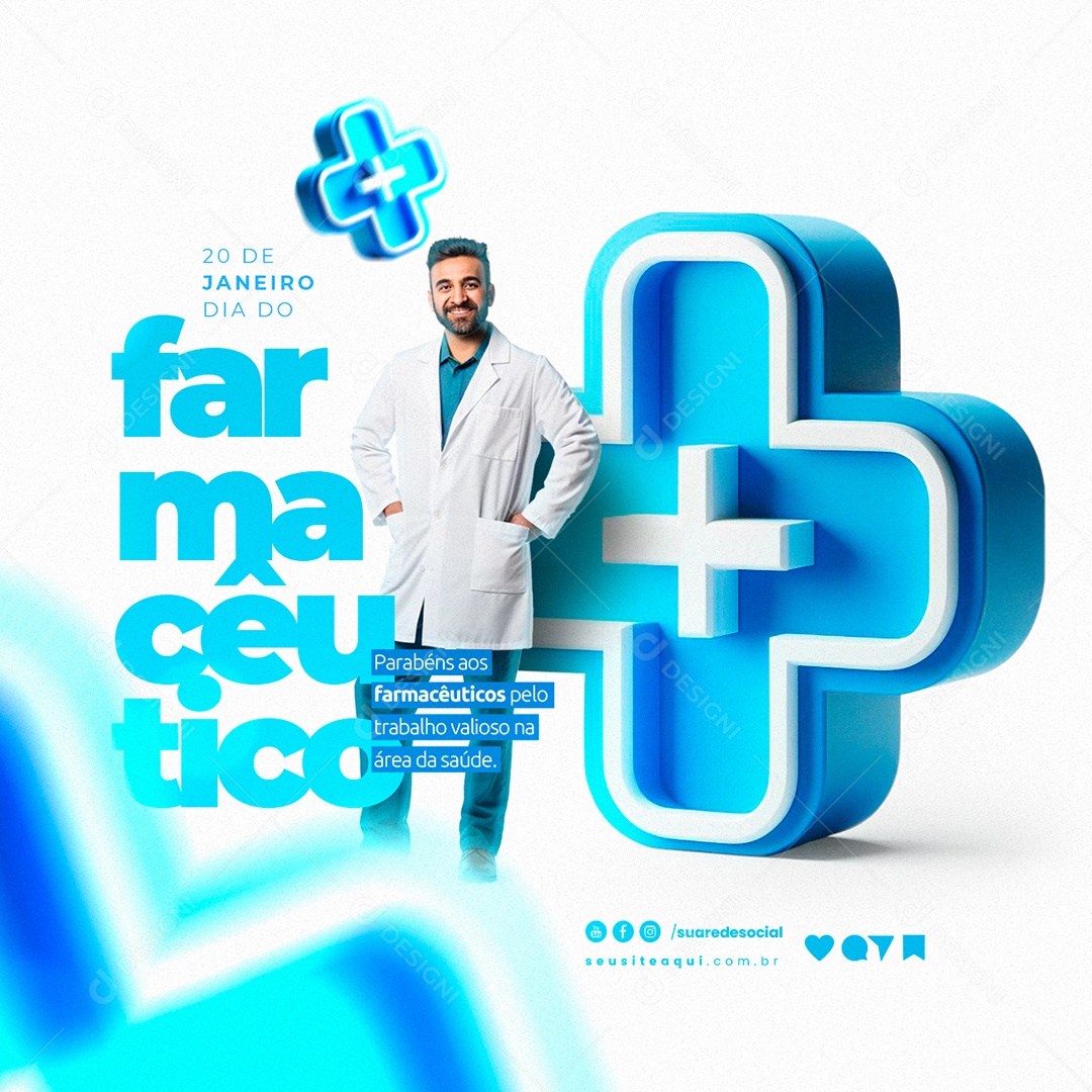 Dia Do Farmacêutico 20 De Janeiro Parabéns aos farmacêuticos Social Media PSD Editável