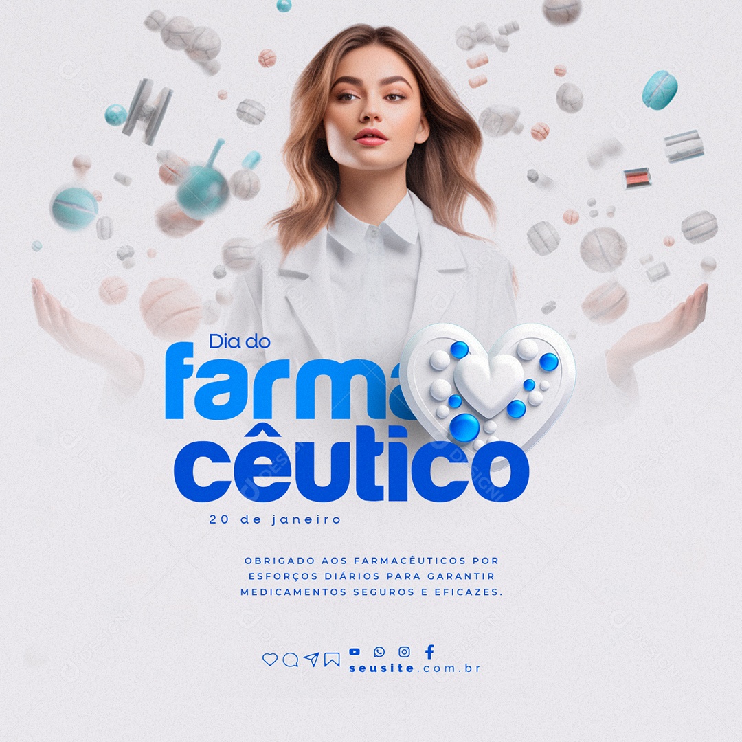 Dia Do Farmacêutico 20 De Janeiro Obrigado aos Esforços Social Media PSD Editável