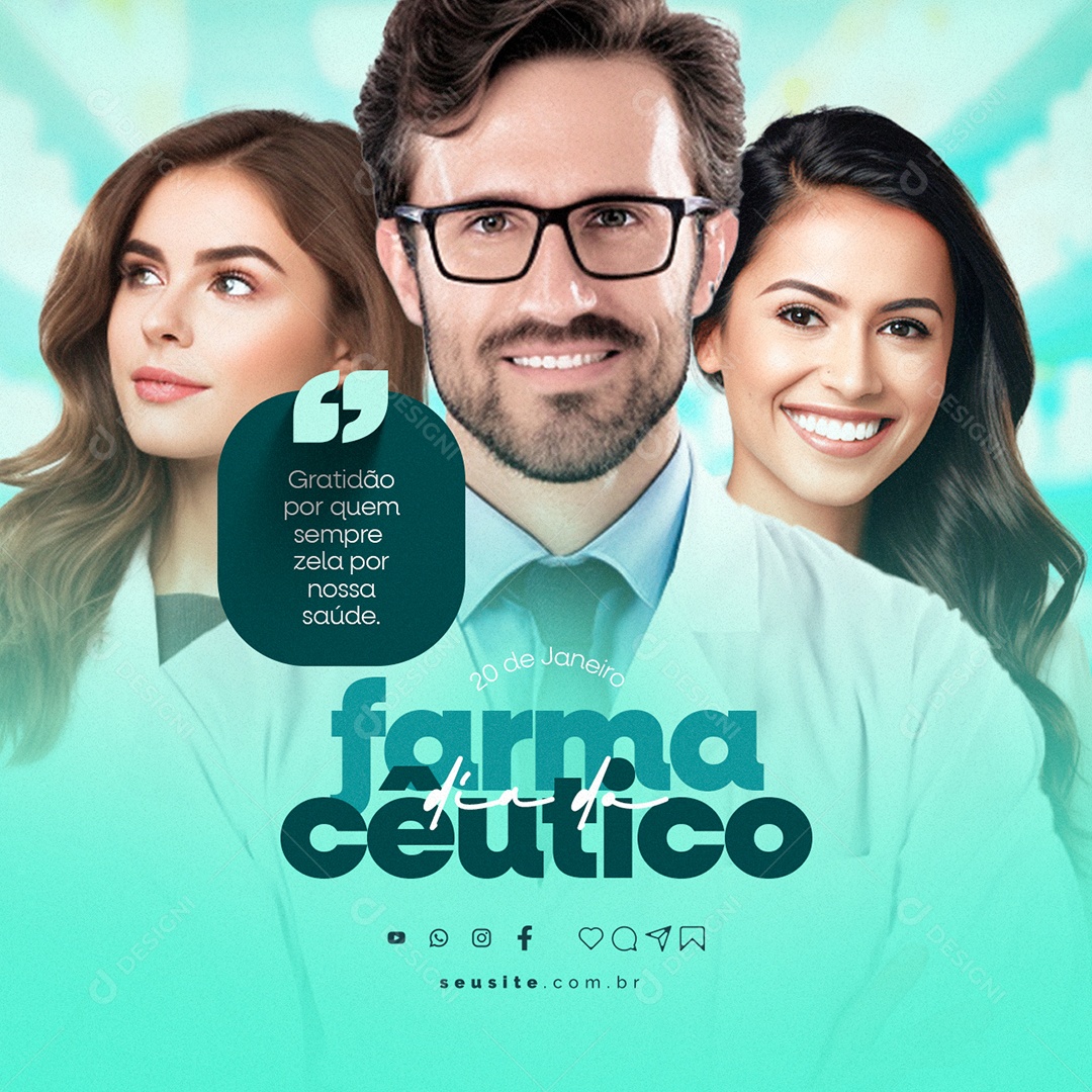 Dia Do Farmacêutico 20 De Janeiro Gratidão Social Media PSD Editável