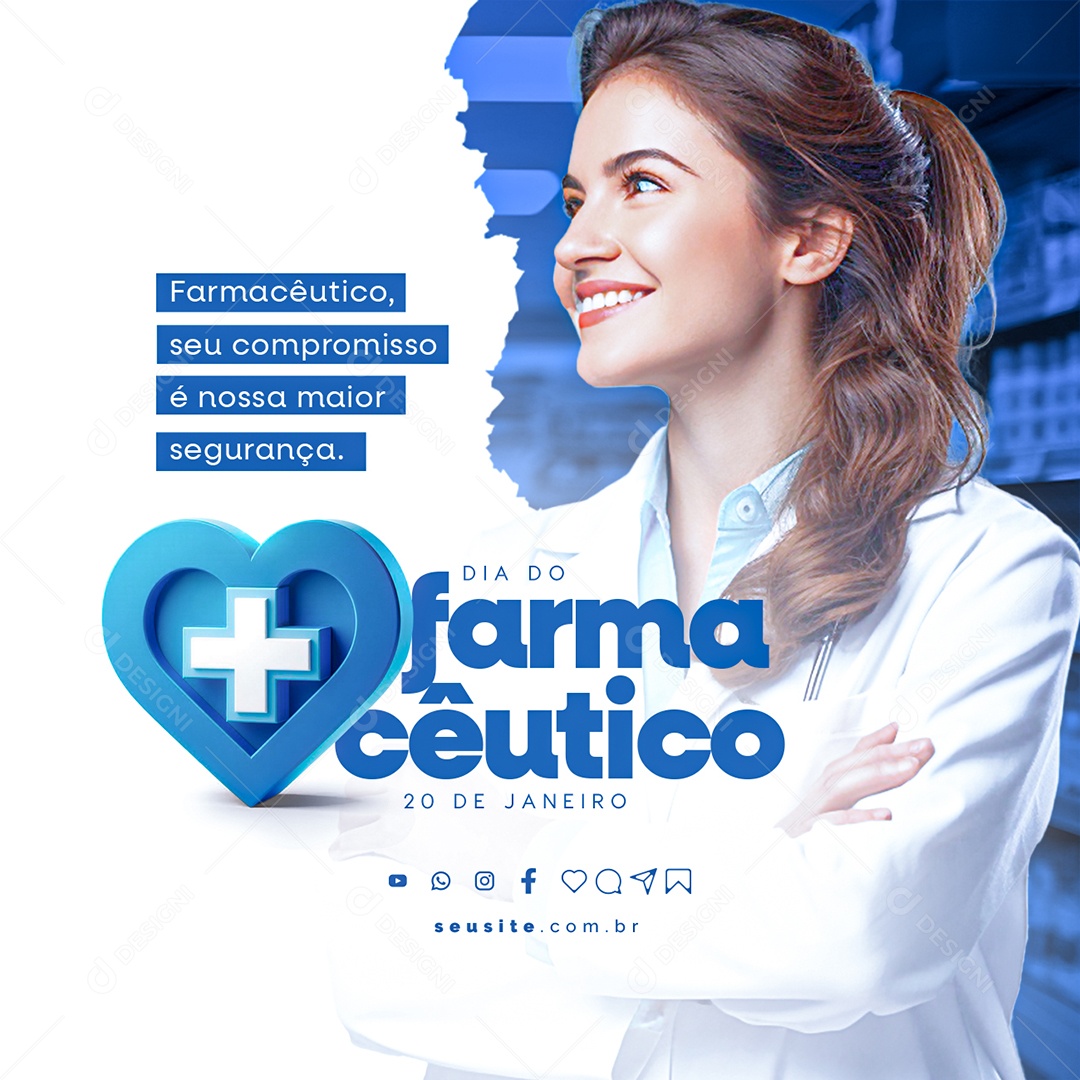 Dia Do Farmacêutico 20 De Janeiro seu Compromisso é nossa maior segurança Social Media PSD Editável