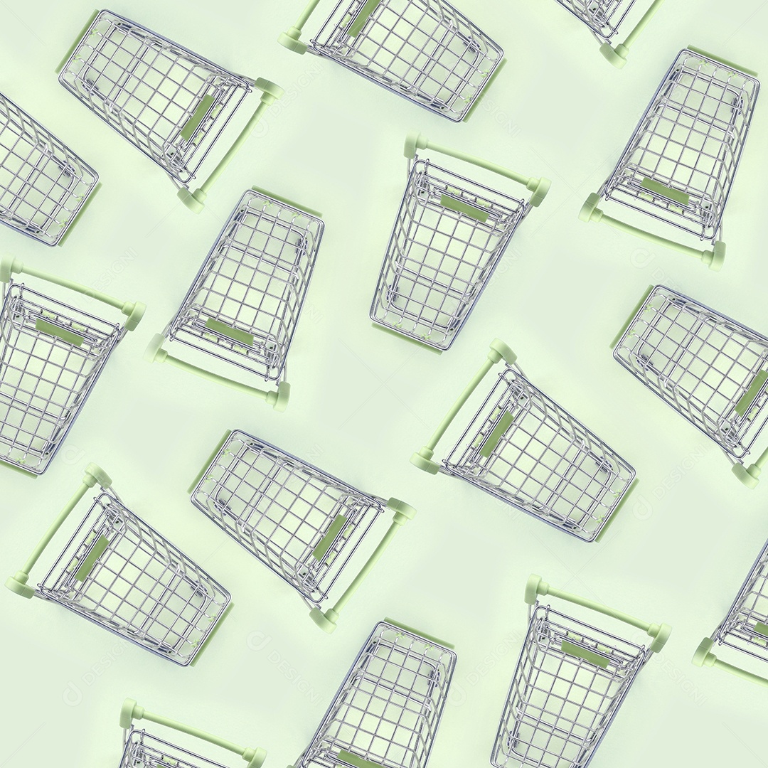 Muitos carrinhos de compras sobre fundo verde claro