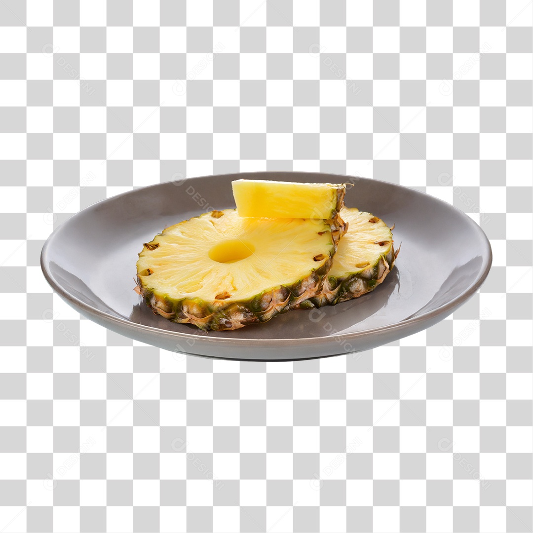Fatia de Abacaxi em Prato PNG Transparente