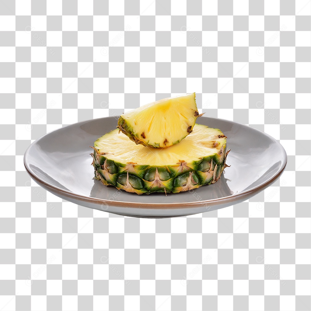 Fatia de Abacaxi em Prato PNG Transparente