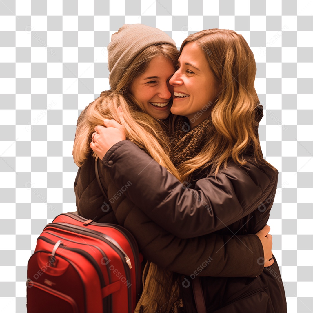Mulheres se Abraçando Alegres PNG Transparente