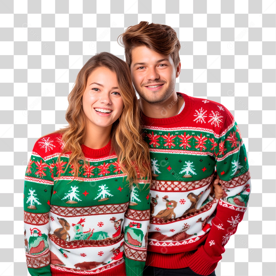 Casal com Blusas de Natal PNG Transparente