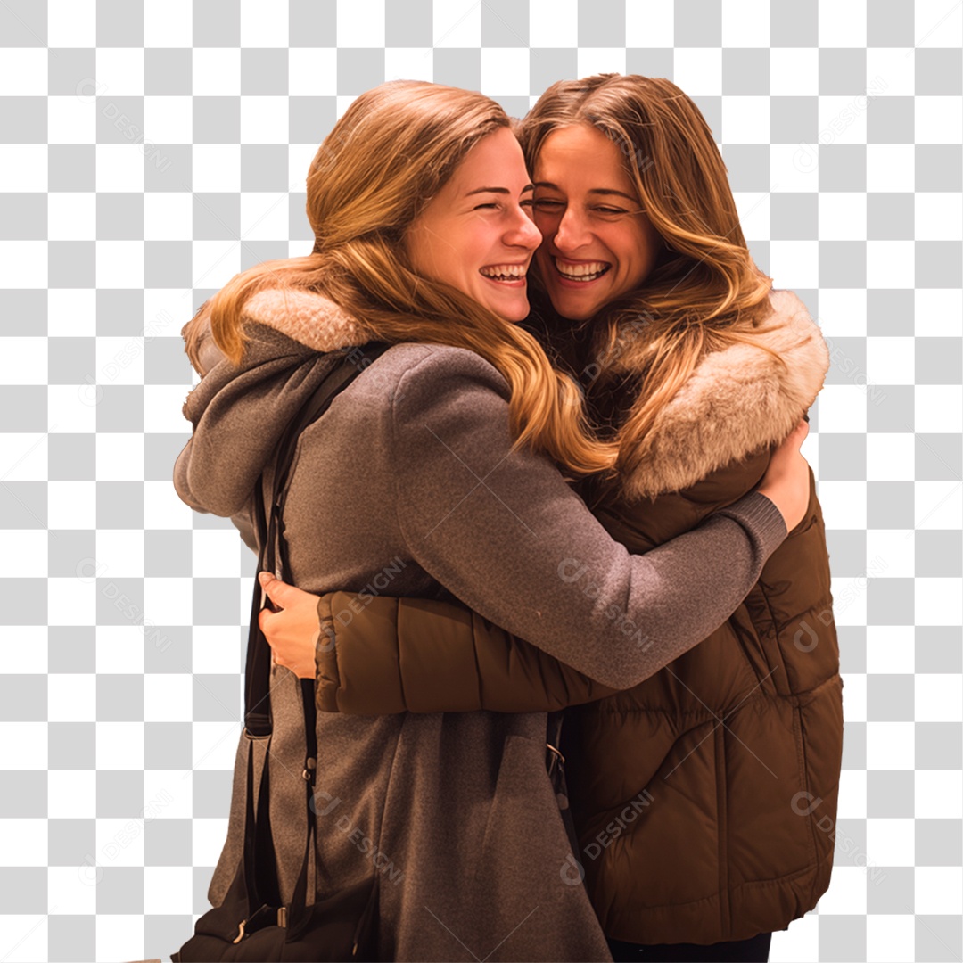 Mulheres se Abraçando Alegres PNG Transparente