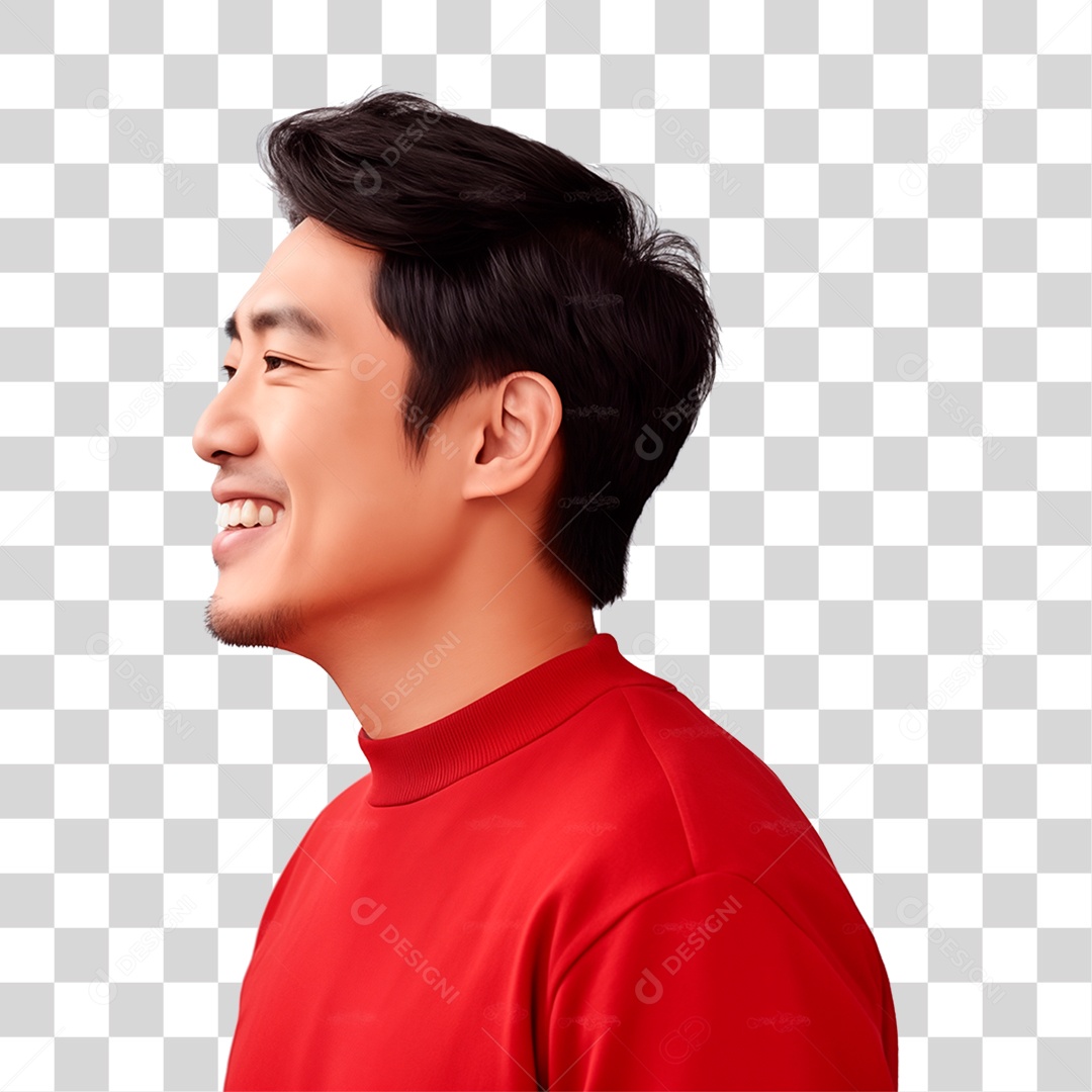 Homem de Camisa Vermelha Sorrindo PNG Transparente