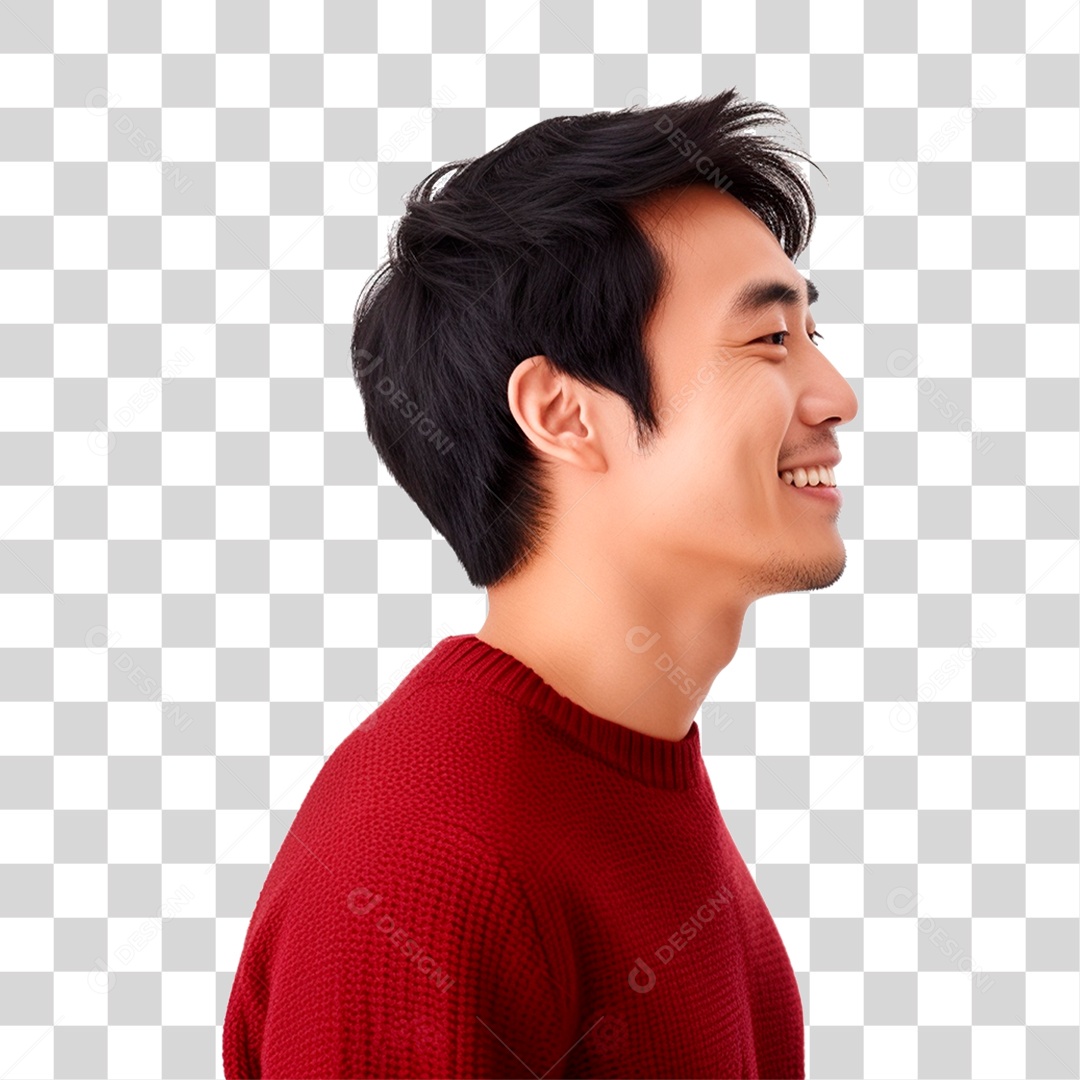 Homem de Camisa Vermelha Sorrindo PNG Transparente