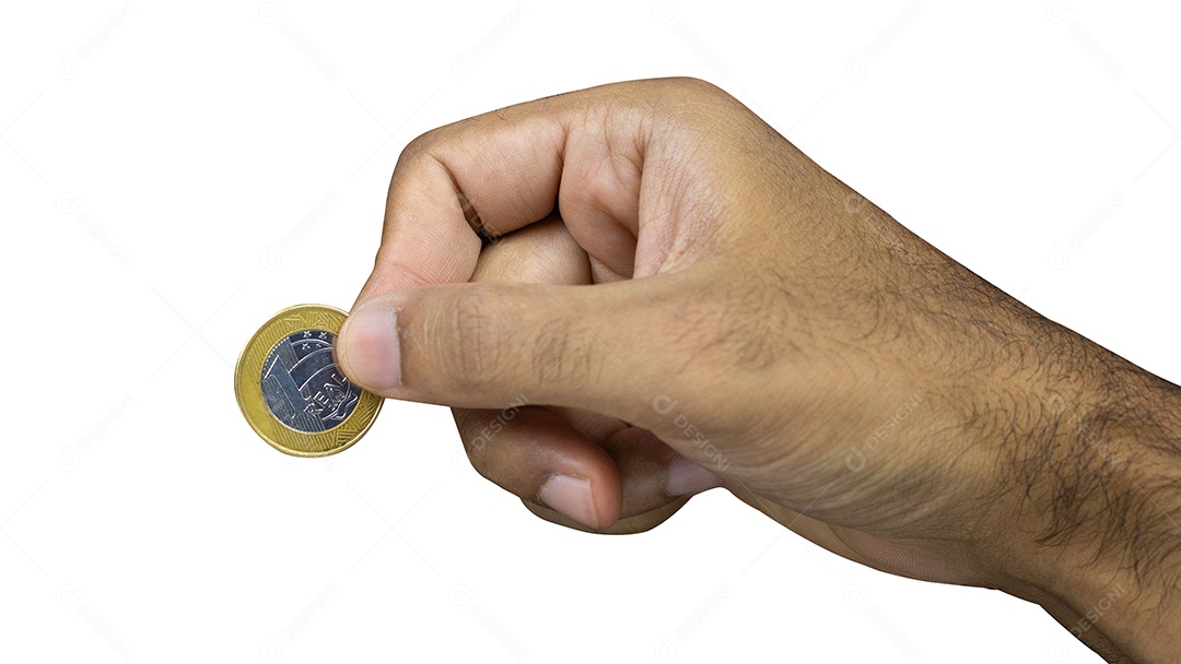Mão segurando moedas brasileira