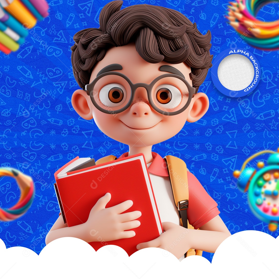 Criança com Livro e Mochila Elemento 3D de Volta às Aulas para Composição PSD
