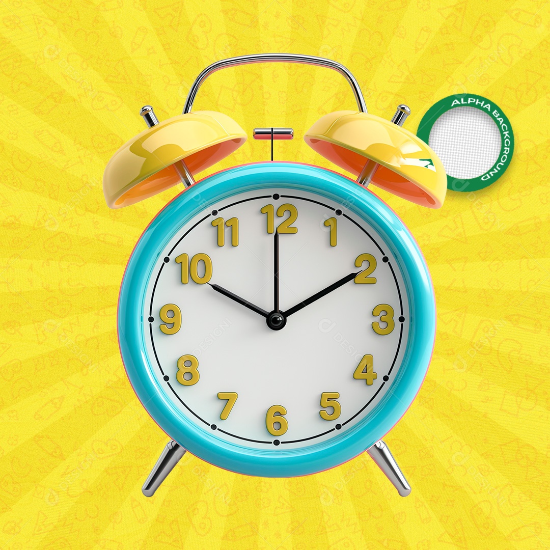 Relógio Despertador Elemento 3D  Amarelo Azul para Composição PSD