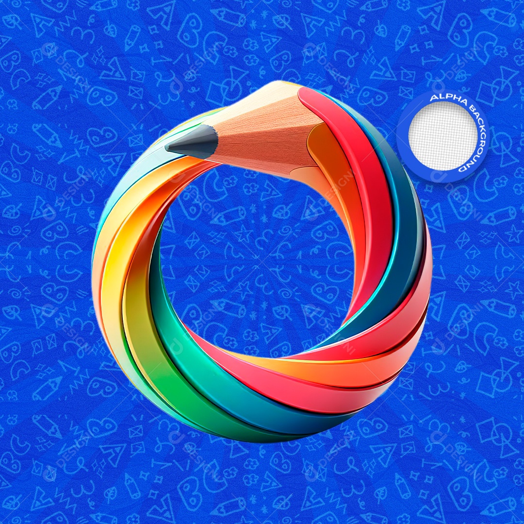 Lápis Colorido Elemento 3D de Volta às Aulas para Composição PSD